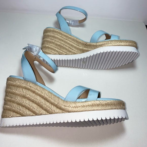 Stuart Weitzman NWOT Catalina Light Blue Espadrille Wedge Patent Leather Sandals - Picture 5 of 11